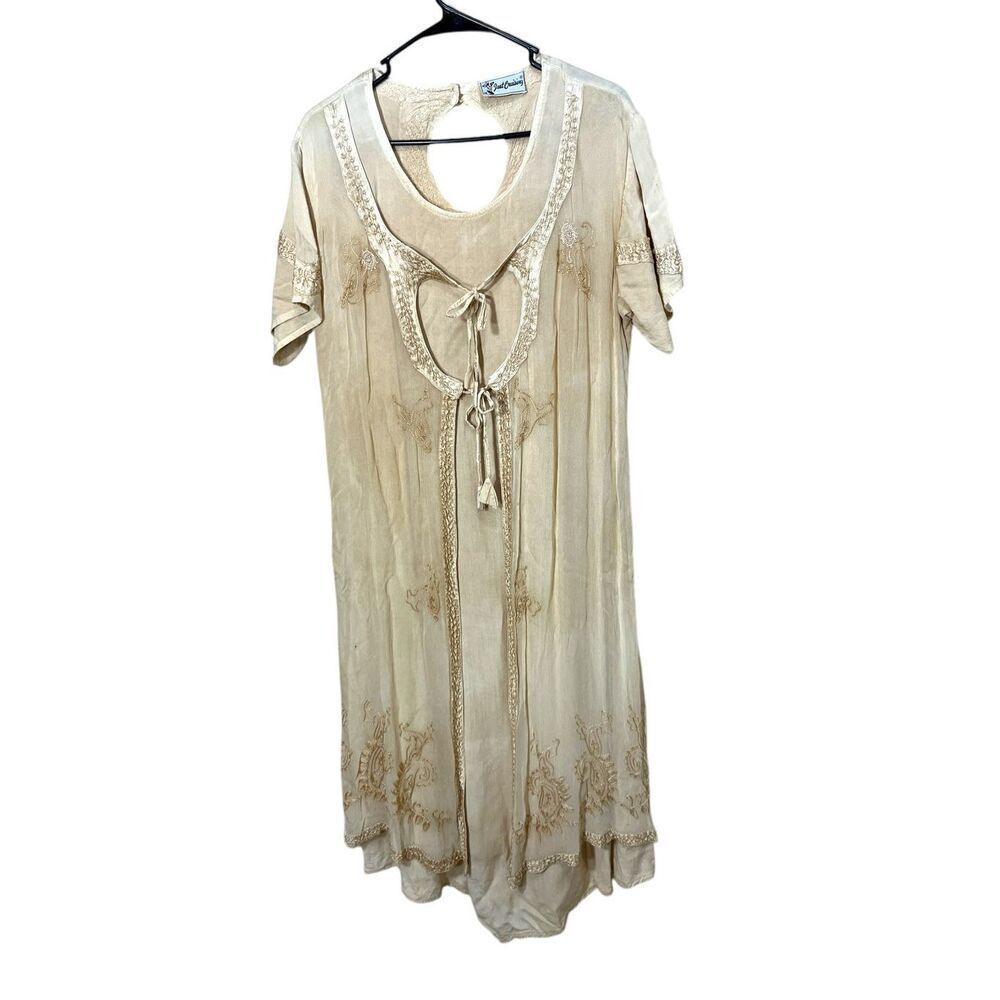 Vintage Just Cruising Cream Embroidered Boho Maxi Dress One‎ Size